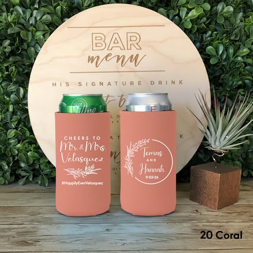 Image of 20PCS Customized Wedding Can Coolers Personalized Wedding Favors Monogram Can Holders (Custom, 20 can cooler)