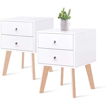 Amazon Com Taohfe White Nightstand Small Nightstands With 2 Drawer Side Table For Bedroom Set Of 2 Kitchen Dining