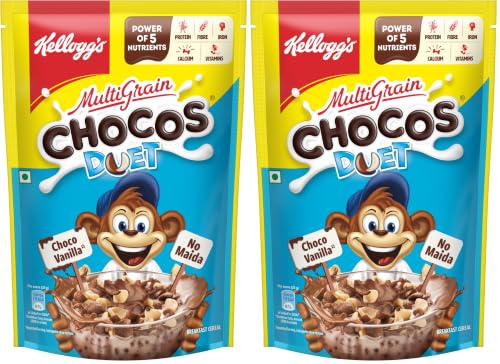 Image of Kellogg's Multigrain Chocos Duet 375g | Source of Calcium, High in Protein, with 10 Essential Vitamins & Minerals, Source of Fibre | Breakfast Cereal for Kids (Pack of 2)