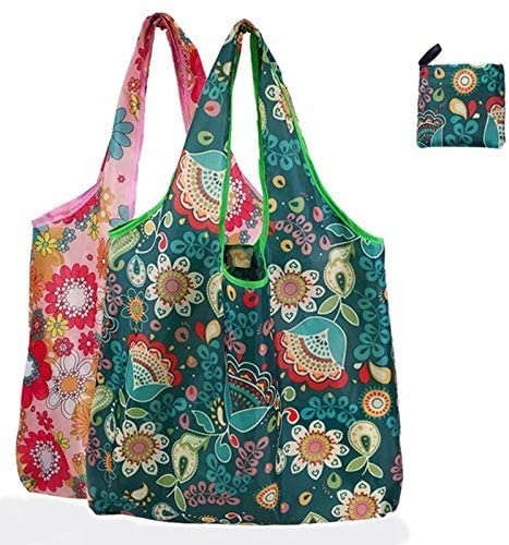 JQKA Pratiche borse per la spesa riutilizzabili borsa quadrata floreale pieghevole ambientale per donne ragazze borsa a tracolla grande - poliestere solido (colore: colore 12) - Image 7