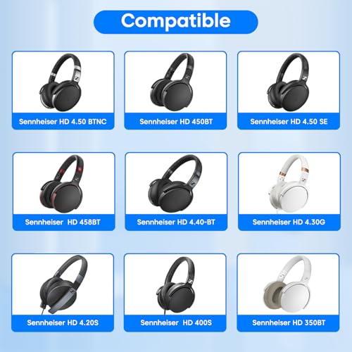 Image of Sounce Replacement Ear Pads Cushions Compatible with Sennheiser HD 4.50BT, HD 4.50BTNC, HD 4.50SE, HD 4.40BT, HD 4.30G, HD 458BT, HD 450BT, HD 400S, HD 350BT, HD 4.20S Over (1 Pair)