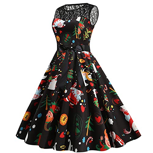 Generisch Abendkleid Spitze für Festliche Anlässe Partys im Retro Stil der fünfziger Jahre (Black, L)