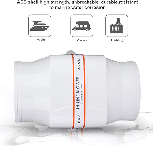 Miniatura 4 de Soplador en línea de 4 pulgadas, 12 V, 270 CFM, ventilador eléctrico en línea de sentina marina, ventilador de ventilación fuerte para yate,
