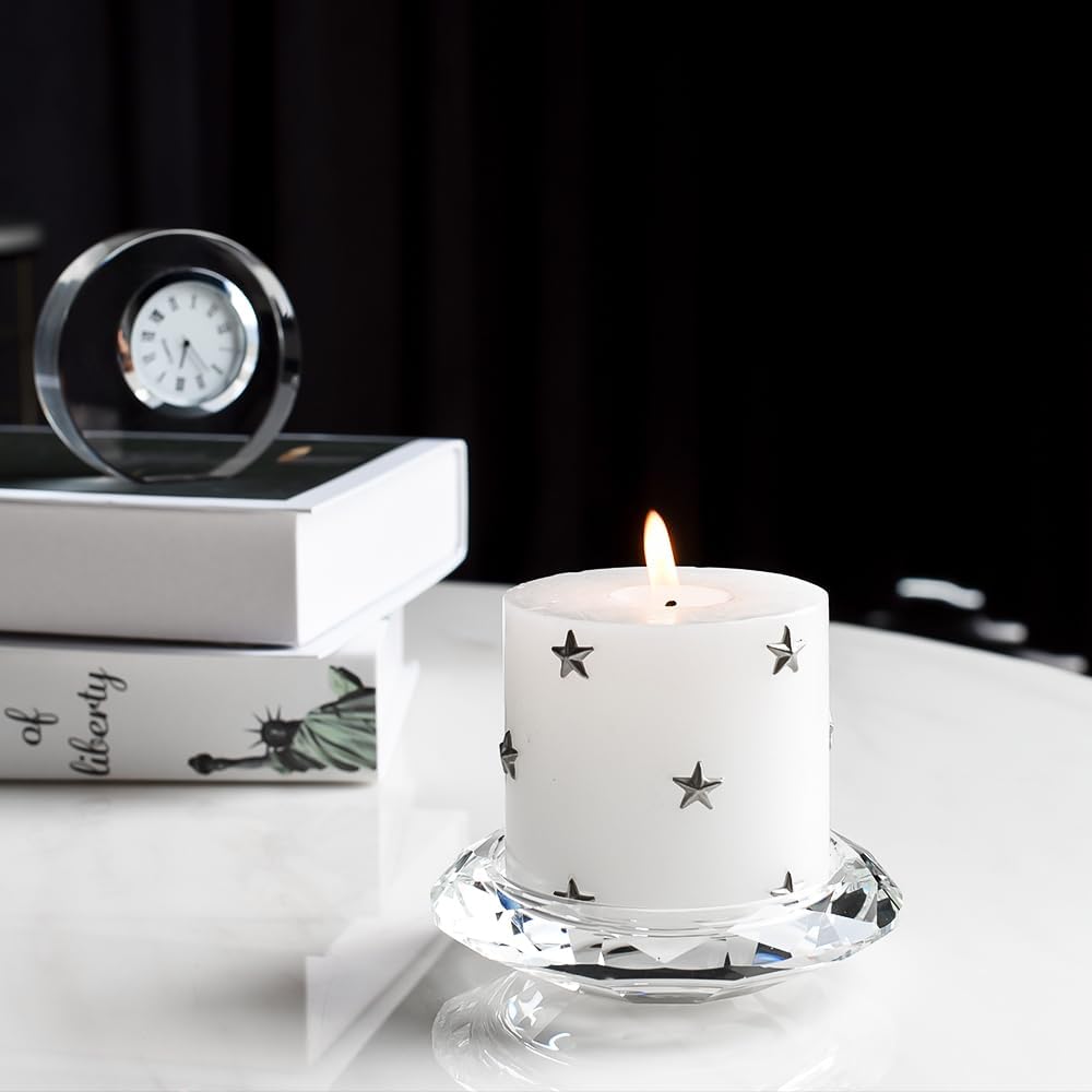 Crystal Candle Holders Pillar Candlestick Decorations for Home Party Dinner Christmas Suitable for Large Cylindrical Candles Hand-Cut 4.3'' X 1'' Clear - Image 3