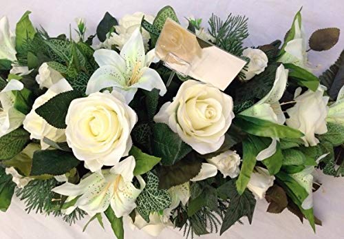 Silky Bouquets Artificial Silk Funeral Flower Coffin Spray Tribute Casket Topper Wreath Lily (Pink, 18")