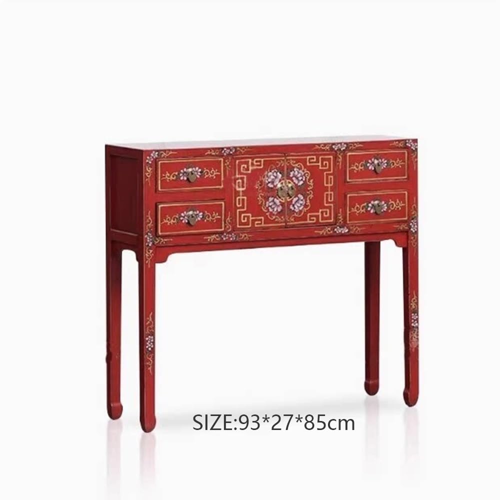 Mesa de altar china Mesa de altar tradicional dibujada a mano madera maciza | Consola for santuario y entrada(Red)