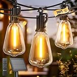Brightown Solar String Lights Outdoor 70FT(60+10) with Remote Cable Ties and Hooks, ST38 Patio Lights with 25 LED Shatterproof Bulbs, 3 Light Modes, Dimmable Hanging Lights for Backyard Pergola Decor