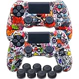 YoRHa Print Silicone Skin for PS4 Controller x 2(Street Art Pack) with Exclusive Thumb Grips x 8
