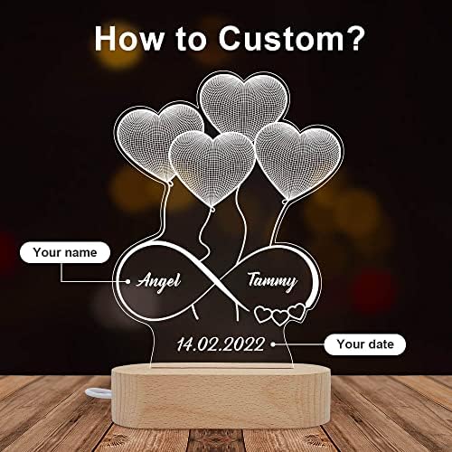iDIY Personalised Heart Night Light with Your Names - Custom Love Acrylic Night Lamp, Glass Luminous Sign Personalised Desktop Decoration for Couple Lover Father Mother Family Friends Men Women