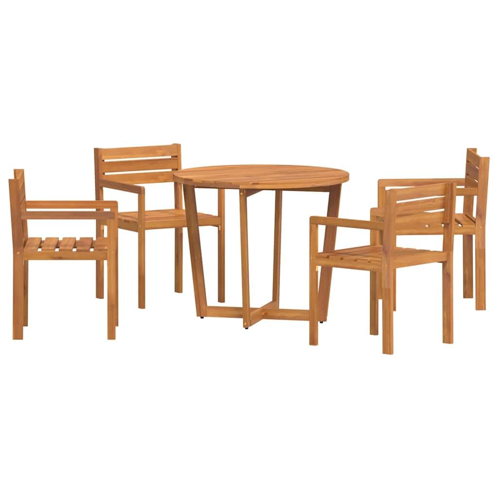 Mobilier de jardin 5 pièces acacia avec table et chaises à accoudoirs pour extérieur et terrasse