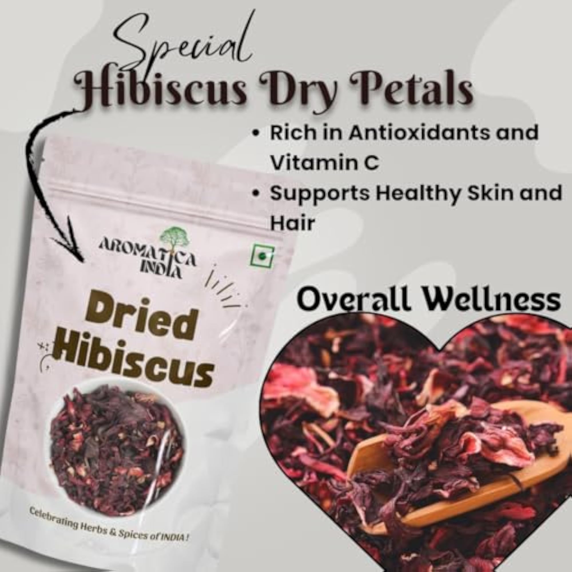 Aromatica Dried Hibiscus Flowers, 100% Pure & Natural