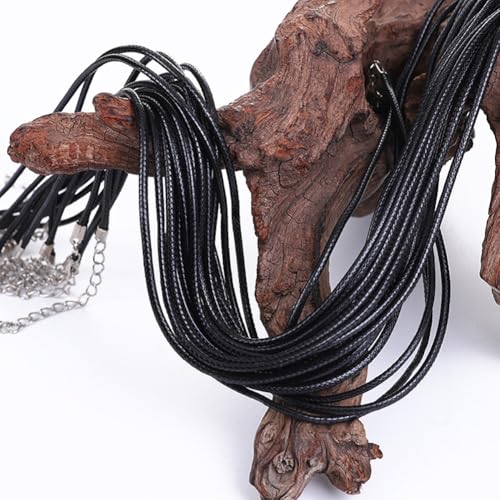 10 Stück 60cm Schwarz Gewachst Halskette Schnur Ketten zum Basteln 2mm Geflochtene Lederband Kette DIY Schmuckherstellung Halskettenband Mit Verschluss Hummer Schließe Und Verlängerungskette Seil