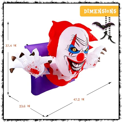 Lulu Home 4.1FT L Halloween Inflatable Clown Decoration, Light Up Air-Blown Scary Clown Broke Out from Windows with Rotating Head for Walls Front Doors Haunted House Holiday Hanging Display by Lulu Home - Image 2