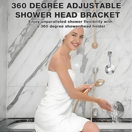 Image of HASTHIP 360 Adjustable Shower Head Holder with Self-Adhesive and Suction Cup, Universal Wall Mount Bracket for Handheld Shower Heads, Durable and Easy to Install