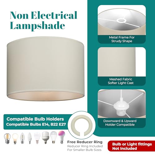GIGGI Fabric Lamp Shades, 12" Beige Light Shade, Modern Lampshades for Ceiling Lights, Table Lamps and Floor Lamps, Easy Fit Pendant Light Shades Ceiling for Living Room, Bedroom, Kitchen, Hallway - Image 4