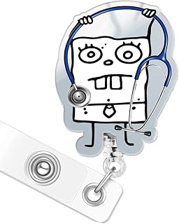 Funny Badge Reel Hospital ID Retractable Holder with Acrylic Clip, Cute Nurse Badge Reels for RN, MD, Critical Care, ICU, Healthcare