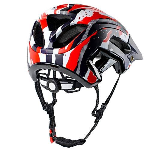 Road & Mountain Bike MTB Helmet for Adult Men Women Youth, with Removable Visor and Adjustable Dial (Camouflage Red)