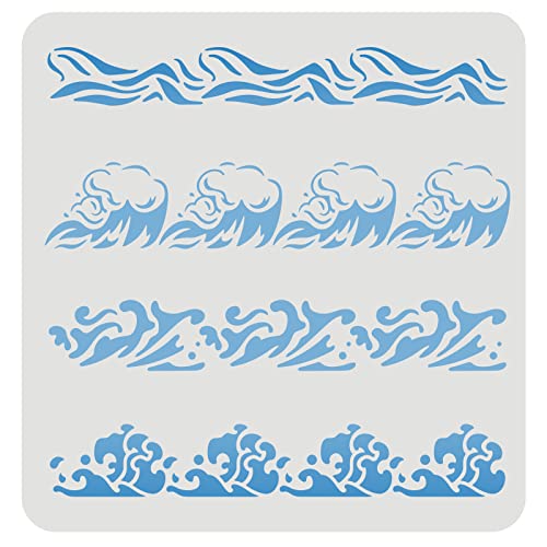 FINGERINSPIRE Waves Stencil 30x30cm Océano Olas Mar Olas Patrón Plantillas Plantillas de Olas Marinas Reutilizables Plantilla de Pintura de Olas Marinas para Pintar en Madera, Piso, Pared y Azulejos