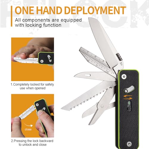 Image of ROXON S503G 9 in 1 Mini Multi Tool EDC Pocket Knife Multitool with G10 Handle,Scissors,Screwdriver,Threader,Awl, Flat Screwdriver,Ruler,Tweezers for Outdoors Fishing Camping,Gifts for Men (Neon Edge)