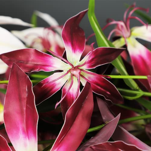 Glsateman Artificial Lily Asiatic Flame Lily 5Pcs For Home Art Decoration, Flower Arrangement Wedding Bouquet Scene Arrangement(Dark Purple) #TOP3