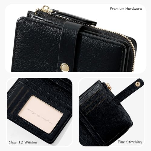 Bifold Wallet for Women, Soft Leather Women's Wallet with ID Window Minimalist Ladies Purse Card Holder Coin Pocket (Black)4