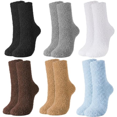 Image of 6 Pairs Women Fuzzy Socks Microfiber Warm Winter Sleep Fluffy Socks