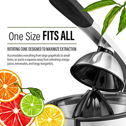 Gourmia Epj100 Electric Citrus Juicer Stainless Steel 10 Qt 160 Watts Rubber Handle And Cone Lid For Easy Use One-Size-Fits-All Juice Cone For Easy Storage. - 110V #TOP3