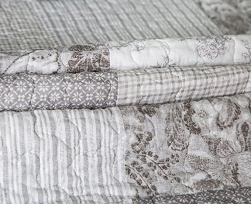 Slpr Silver Linings (2-Piece, Twin Grey Patchwork Quilt With 1 Pillow Sham): Farmhouse Twin Lightweight Bedspread, Bedding Comforter Set, Lightweight Coverlet, Country Style Gray Bedding #TOP3