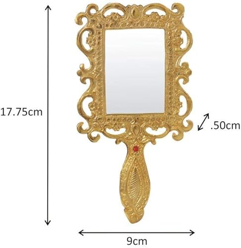 Miniatura 2 de Espejo de mano de metal de aluminio estilo antiguo dorado