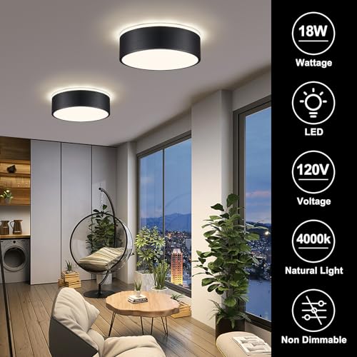 Vikaey Black LED Ceiling Light, Modern Flush Mount Ceiling Light Fixture, Not Dimmable Minimalist Round Metal Lighting Fixture Ceiling Lamp for Hallway, Entryway, Bedroom, Balcony, 11.81 Inch - Image 3