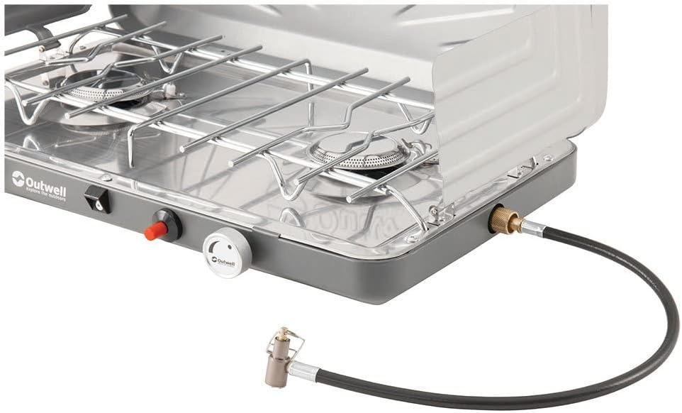 Strana view of the Outwell ANNATTO cooker showing the gas hose connection point.