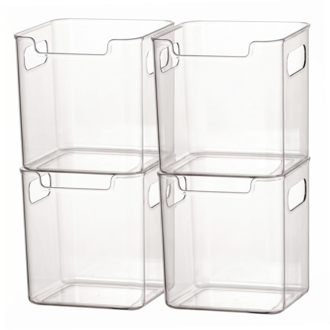 Sjfbebsy Fridge Organizers, 4 Pack Clear Freezer Storage Bins for Side Door, Food-Contact Plastic Containers for Pantry, Cabinets, Shelves, Drawer (3.7x4.7x4.7 Inch) | Produce Containers for Fridge