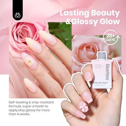 Image of Beetles Nude Pink Gel Nail Polish - 8ml HEMA-Free Natural Gel Polish Nail Concealer Jelly Sheer Translucent Effect Soak Off UV Misty Rose Collection Nail Art Manicure Gift for Women