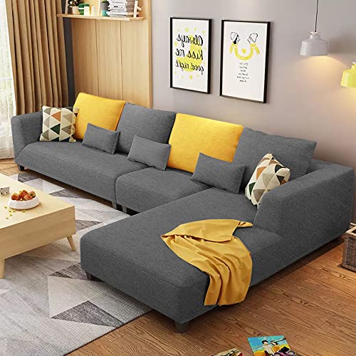 Image of Galib RHS 6 Seater L Shape Sofa Set for Living Room (Dark Grey Fabric)