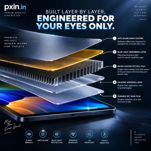 Image of Pxin Tablet Privacy Guard compatible with Amazon Fire HD 8 2024 12th Gen refresh | 2 Way Privacy screen | Anti Glare | Anti Spy Screen | Anti Bluelight | UV Protect | Eye Protection | Privashield