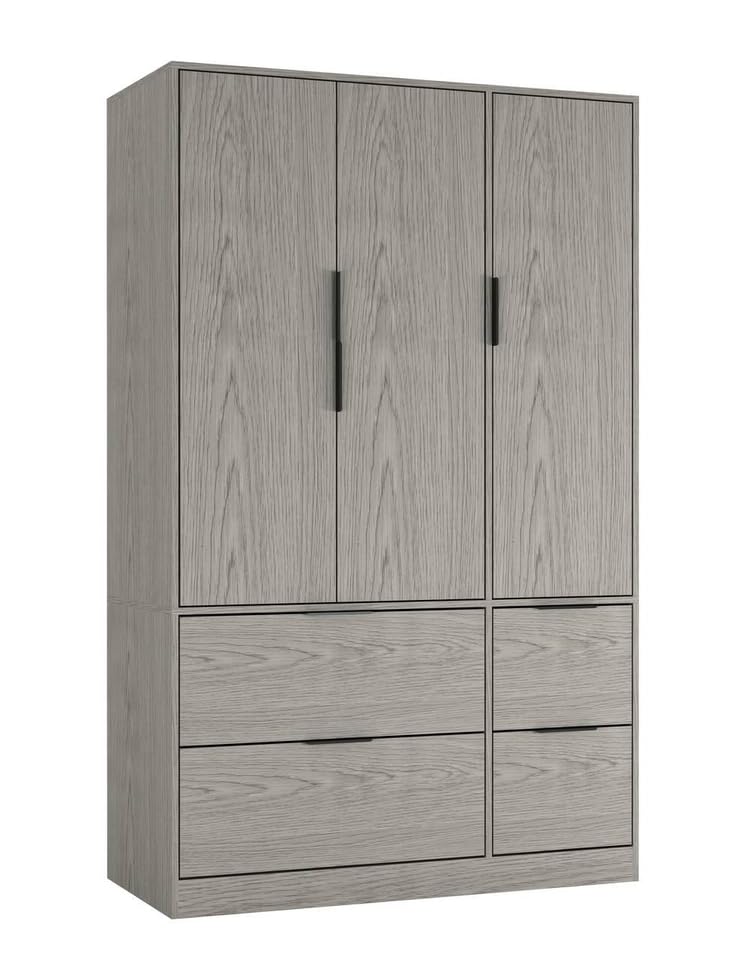 URBNLIVING 3 Door Wardrobe with 4 Drawers – Wooden Bedroom Storage Cupboard with Hanging Rail for Clothes - Cedar Grey Unit & Cedar Grey Doors & Drawers