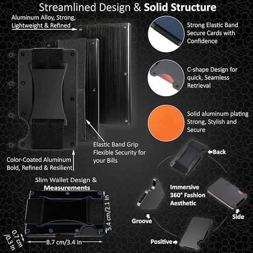 EDGE Men Minimalist Aluminum Wallet with Cash Strap Slim Wallet for Men, Thin as a Rail, Minimalist Aesthetics, Holds up to 12 Cards, RFID Safe, Blocks Chip Readers Black3