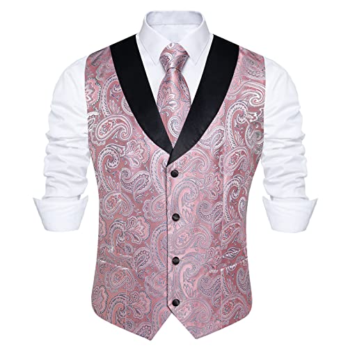 Image of DiBanGu Mens Paisley Vest Silk Sleeveless Suit Vest and Neck Tie Pocket Square Cufflinks Set for Wedding Formal