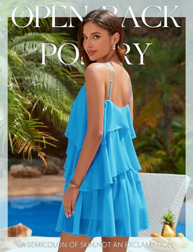 Image of DRESSTELLS Women's Cocktail Ruffle Tiered Dresses, Formal Wedding Guest Graduation Party Mini Dress