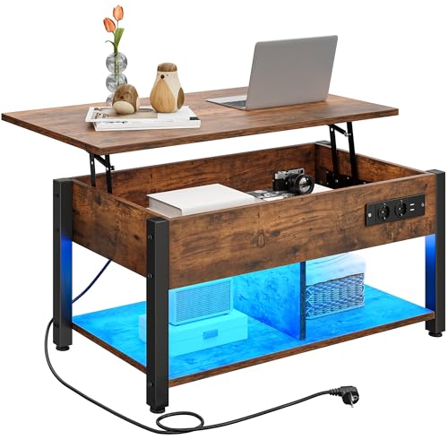 YITAHOME Coffee Table with Lift-Up Plate, Easy to Lift, 2 Tier St...