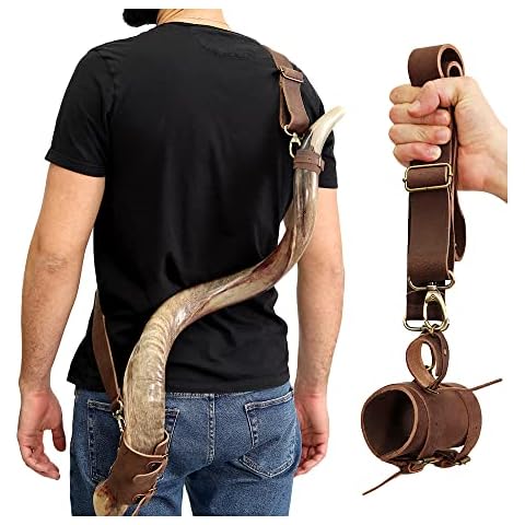 HalleluYAH Shofar Horn Belt – Genuine Leather Blowing Horn– Premium Leather Strap for Decorative Shofar– Adjustable War Belt with Buckle Closure Cover