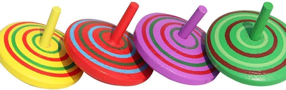 4 Pcs Colorful Wooden Spinning Tops Classic Developmental Stress Relieve Spinning Tops, Red, Standard