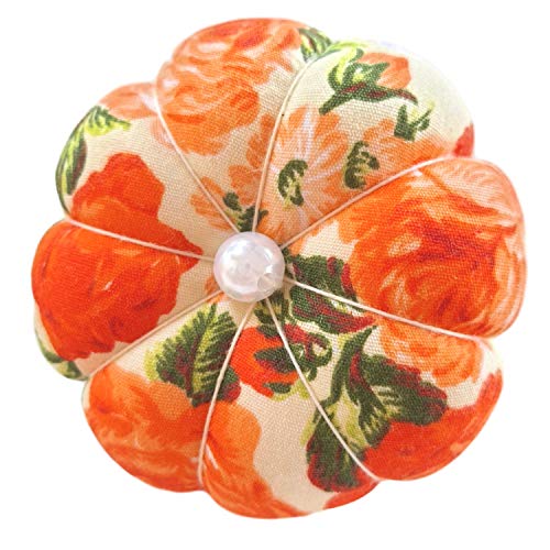 CUSHYSTORE Orange Floral Flower Wrist Pin Needle Cushion Pincushion for Sewing with Adjustable Elastic Strap Fit All Wrist Sizes