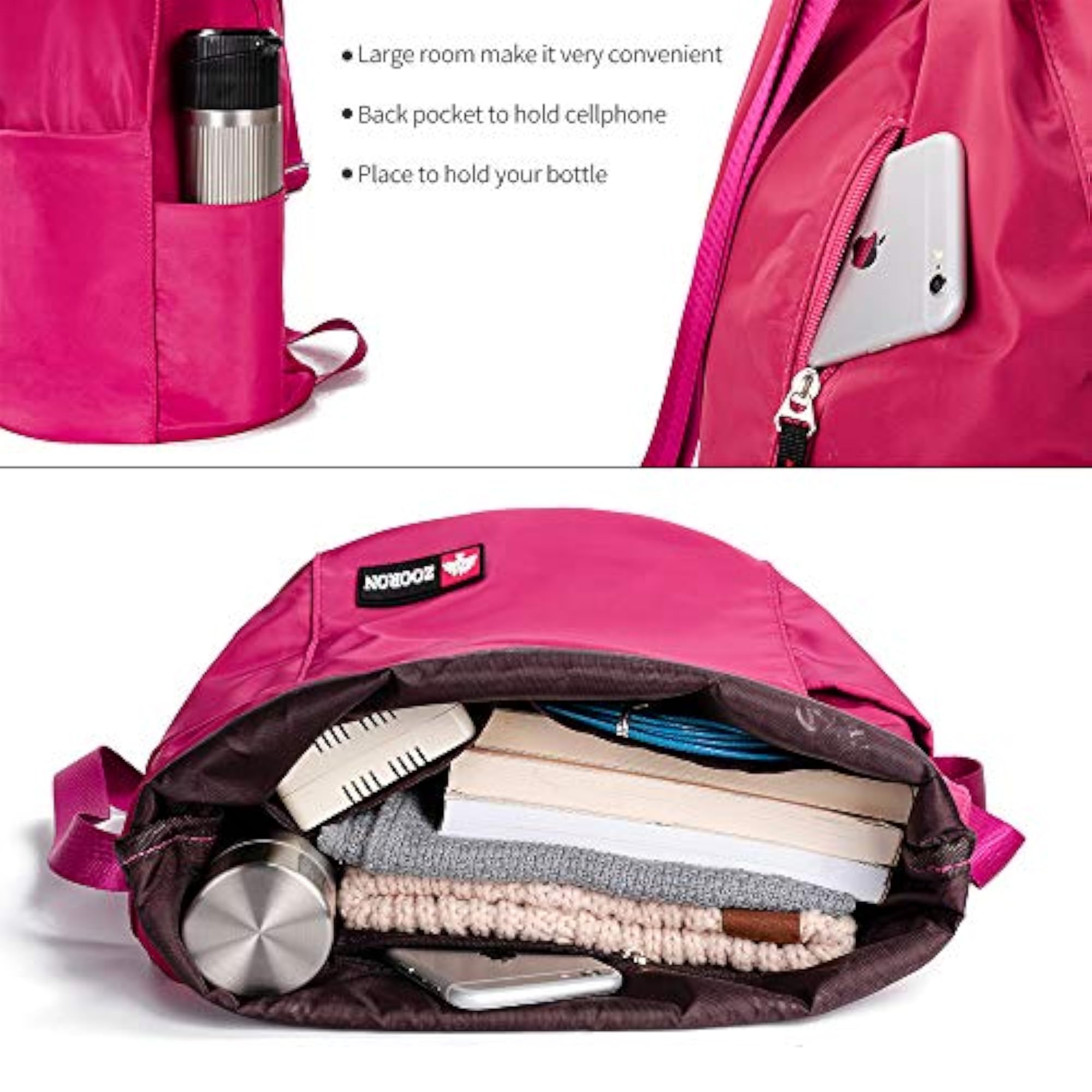 Waterproof Drawstring Gym Backpack Bag, A05-rose