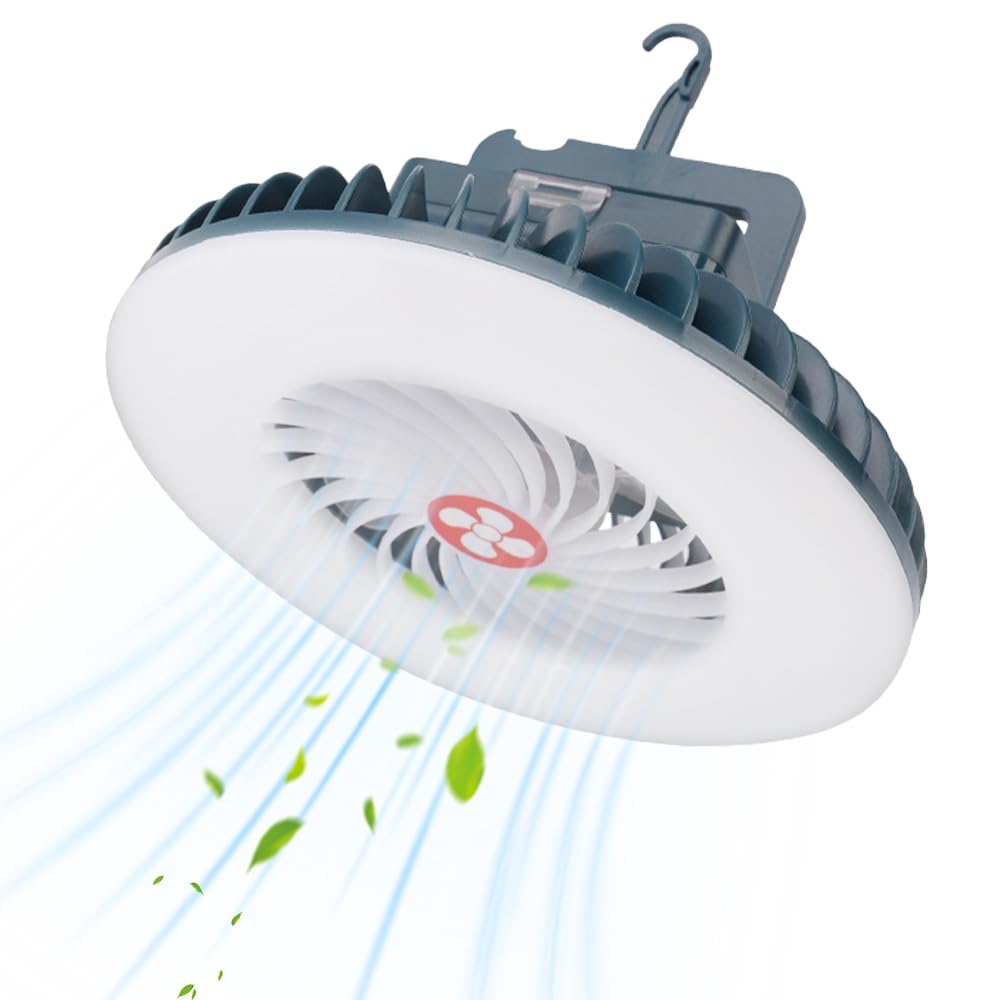 BNGXR Portable Camping Fan, Camping Light with Fan Tent Fan LED Light with 2 Modes and 3 Wind Speeds USB Rechargeable Camping Fan for Hiking Outdoor Garden Fishing