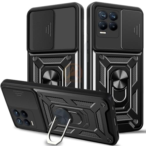 Image of Armor Bumper Back Cover Case for Realme 8 Pro / 8 4G Rotating Camera Cover, Ring Holder & Kickstand | Heavy Duty & 360 Degree Protection Realme 8 Pro / 8 4G Back Cover (Black)