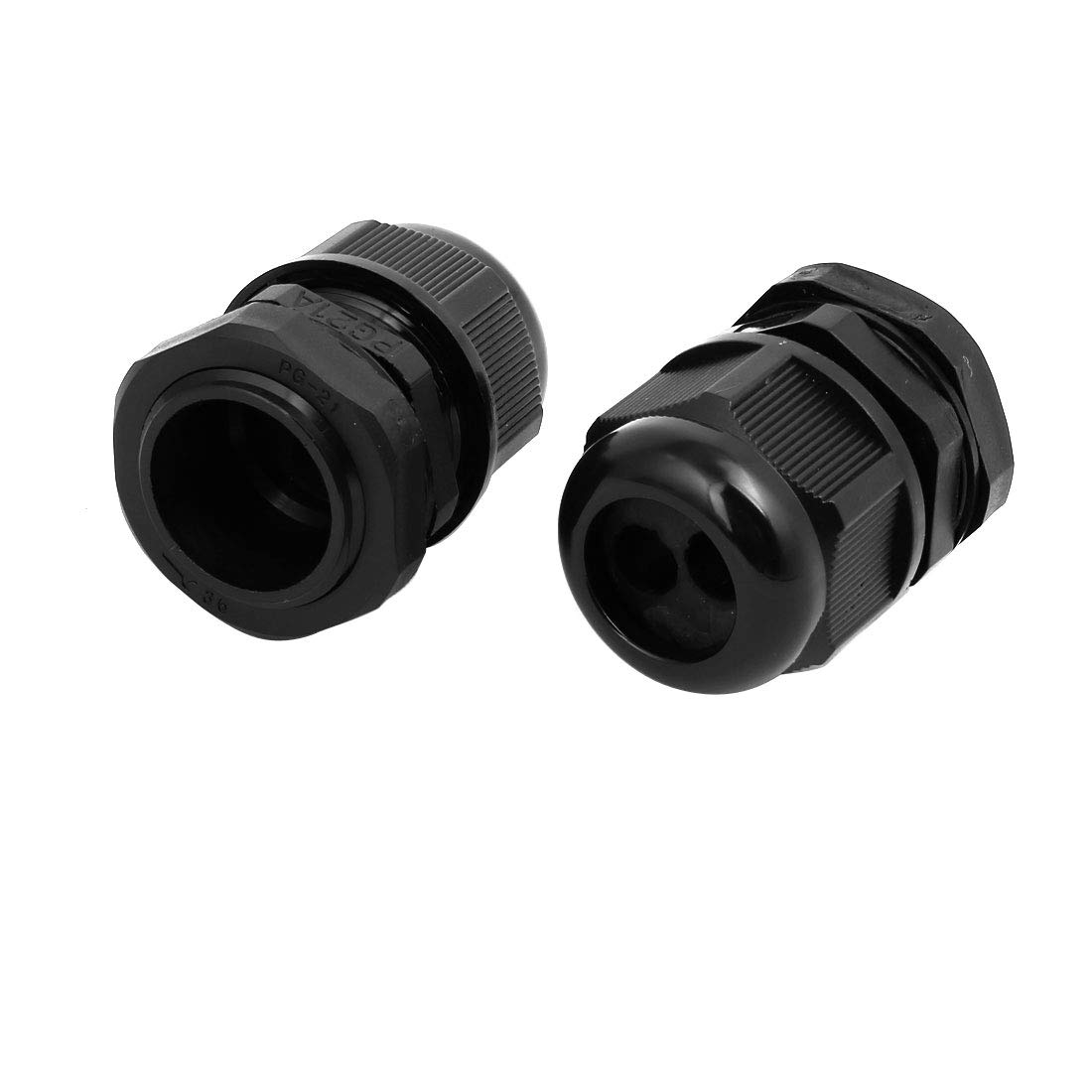 Aexit PG21 6.4mm-8.7mm Transmission Adjustable 2 Holes Cable Gland Joint Black 5pcs