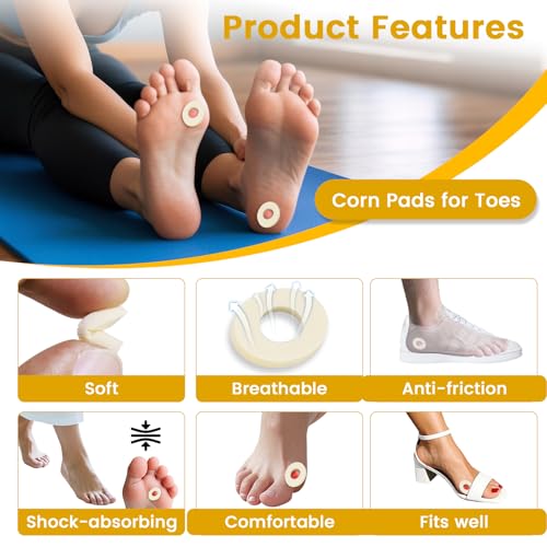Image of 90 Pcs Corn Cushions for Toes and Feet, Oval Shapes Self-Stick Adhesive Latex Foam Pads, Corns, Blisters and Feet From Pressure and Friction, Callus Cushions for Foot Comfort and Pain Relief
