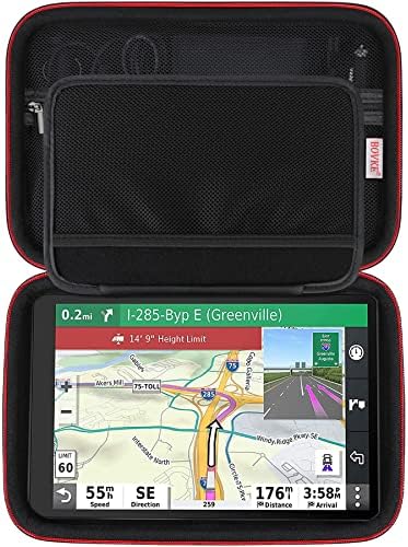 BOVKE Hard Carrying GPS Case for 10-inch Garmin dezl OTR1000 / Garmin dezl OTR1010 / Garmin RV 1090 GPS Navigator System, Mesh Pocket for Car Charger, USB Cables, Black