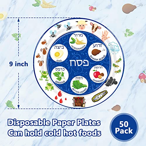50 Pcs Seder Plates For Passover, 9 Inch Renaissance Design Paper Passover Seder Plates, Disposable Pesach Plates For Passover Foods, Deluxe Quality Seder Passover Plates For Party Table Decorations #TOP1